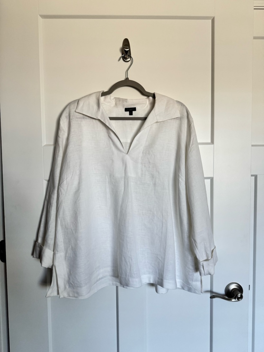 Talbots White V-Neck 100% Linen 3/4 Sleeve Blouse Size 2X
